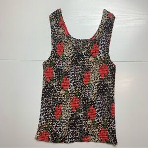 VTG Cheetah Print Sleeveless Top with Red Floral Accents